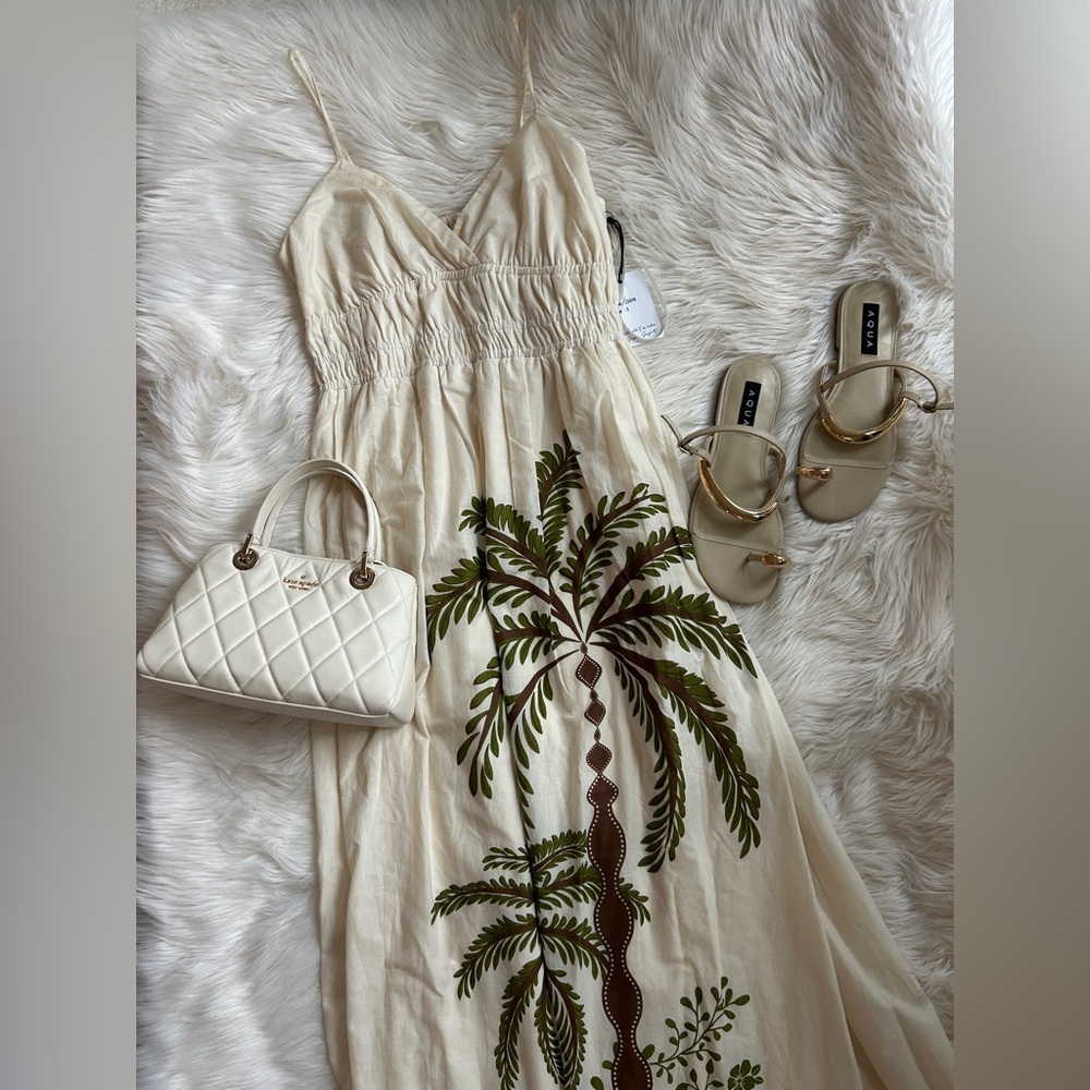 Elegant Cream Maxi Dress with Palm Tree Design - Picture 9 of 16